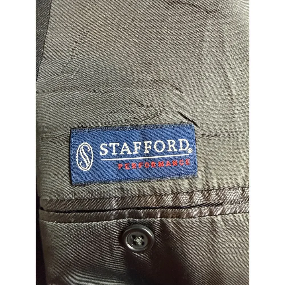 STAFFORD PERFORMANCE Suit 54Reg Big and Tall Black Pin Stripe Wool 3 Button Coat